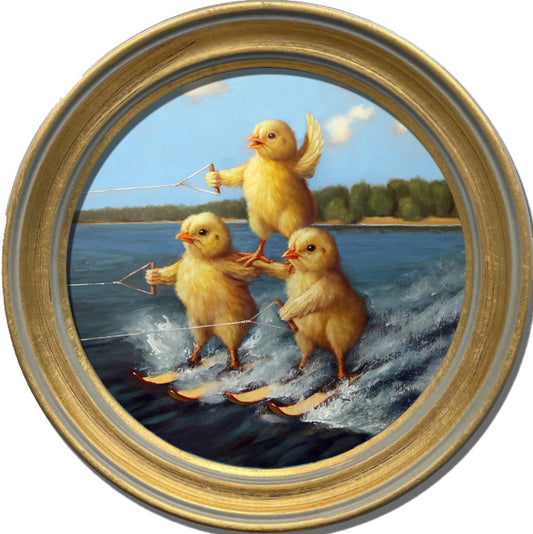 "Water Ski Chicks" 6"x6" Giclée Print